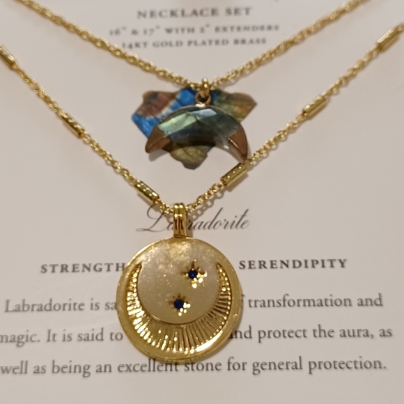 2 LUNA NORTE 14K GOLD PLATED LABRADORITE MOON GEM - Picture 5 of 7